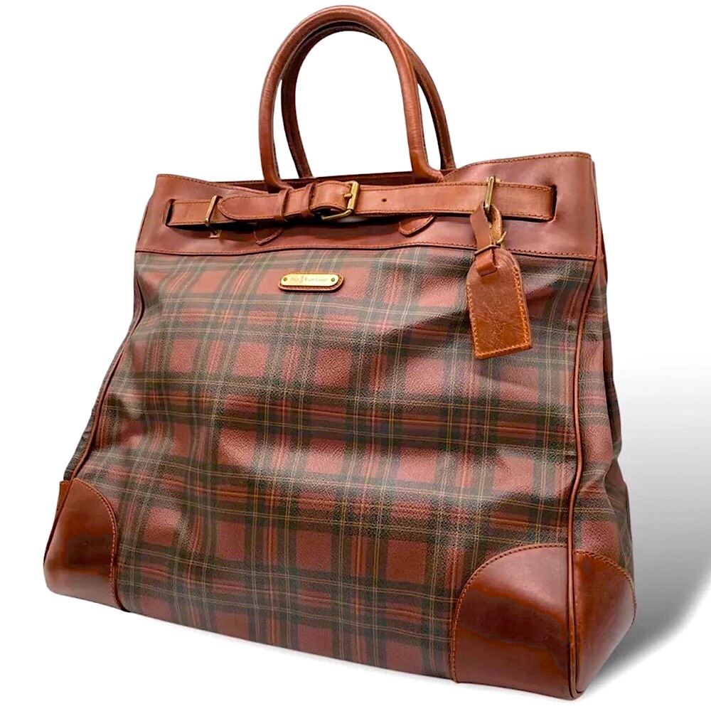 RALPH LAUREN Tartan Plaid Brown Green Doctor Bag Boston Weekend Travel Suitcase